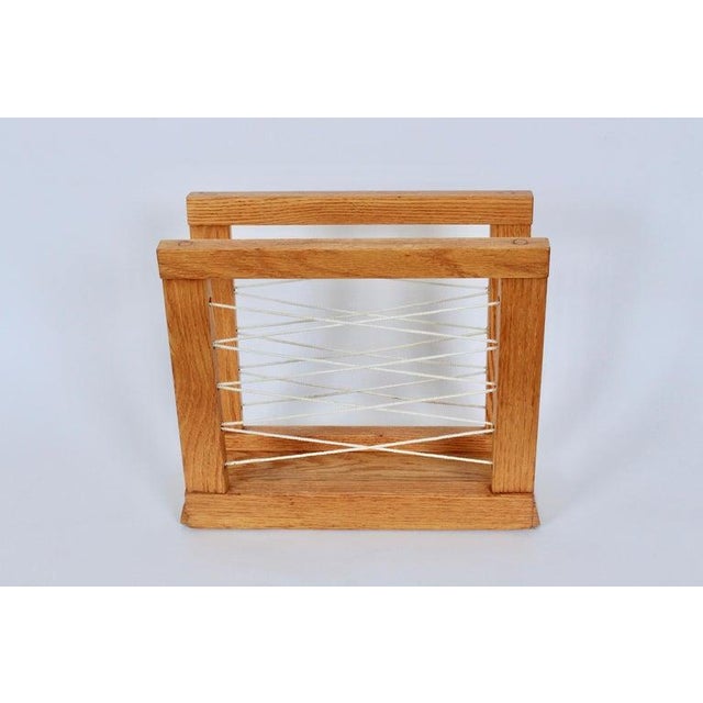 Mid 20th Century Hand Crafted Solid Oak and Cord Magazine Rack, Circa 1950 For Sale - Image 5 of 12