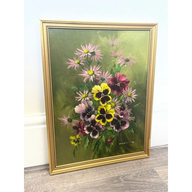 Late 20th Century Traditional British Oil Painting Flowers Pansy's & Daisies by Elizabeth Bridge Ri Roi For Sale - Image 5 of 13