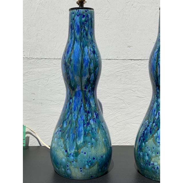 1960s Mid Century Blue Ceramic Lamps- A Pair For Sale In San Diego - Image 6 of 8