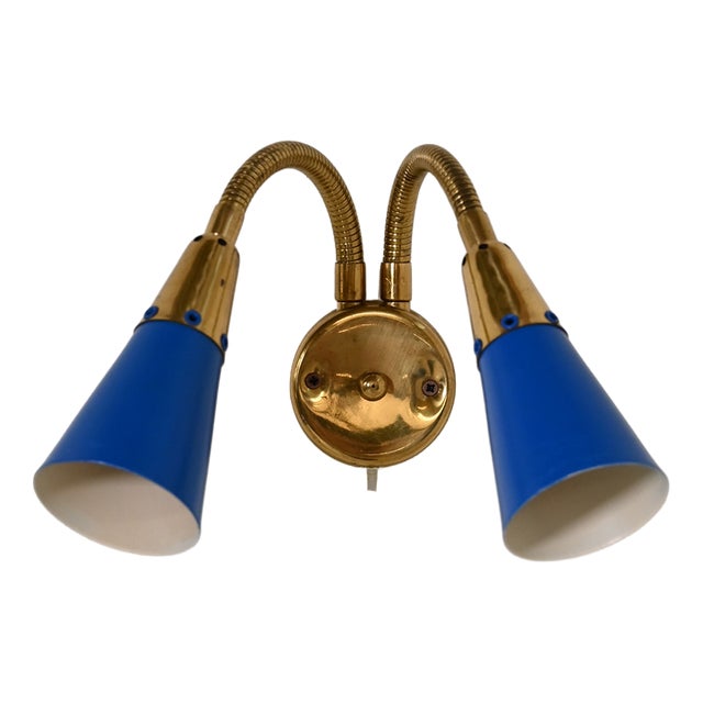 Adjustable Wall Light in Brass and Lacquered Metal, Scandinavia, 1960s For Sale