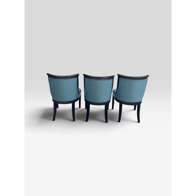 Wood Lily Jack Ebonized Wood & Blue Upholstered Dining Chairs – Set of 6, Including Captain’s Chair For Sale - Image 7 of 12