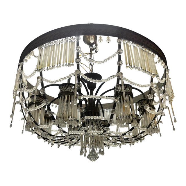 Large Vintage Italian Bronze and Murano Glass Rod Pendant Light, 1940s For Sale - Image 15 of 15