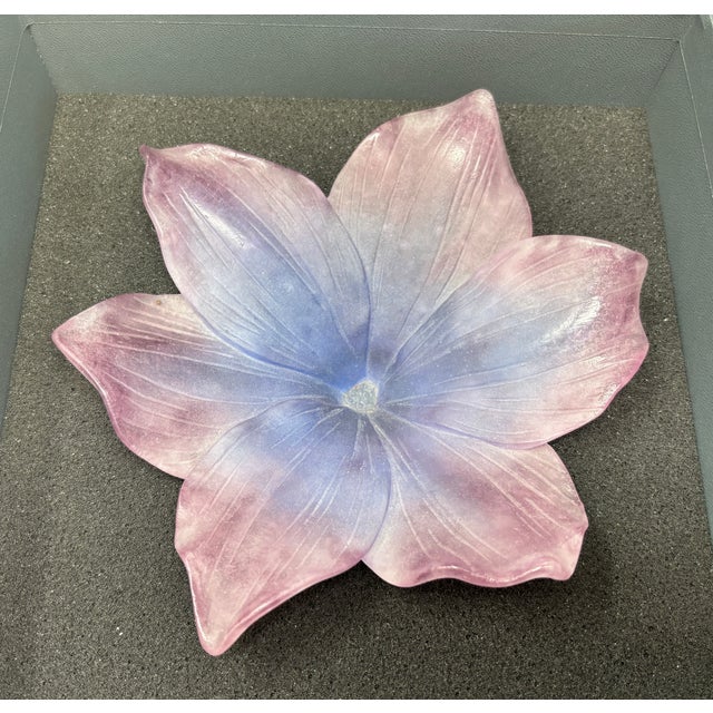 Daum France Amaryllis Amethyst Pate De Verre Crystal Vide-Poche Bowl Signed in Original Box For Sale - Image 14 of 14