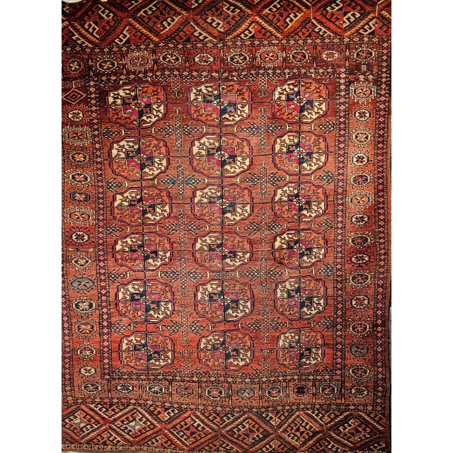 Vintage Turkmen Tekke in Allover Pattern in Red, Navy, Ivory, Yellow, Blue For Sale - Image 10 of 18