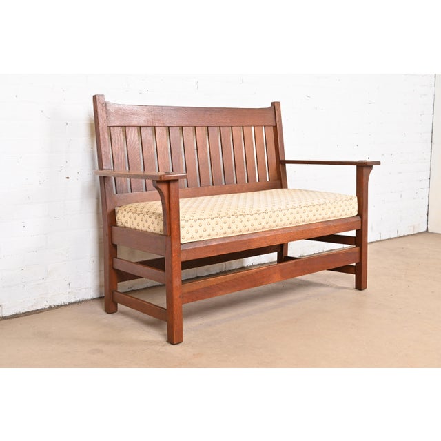 L. & J.G. Stickley, Inc. L. & J. G. Stickley Antique Mission Oak Arts & Crafts Open Arm Settee or Loveseat, Circa 1900 For Sale - Image 4 of 12