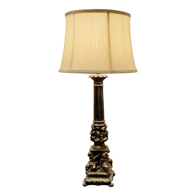 Tall Silver Gilt Metal Table Lamp with Putti, 1920s For Sale