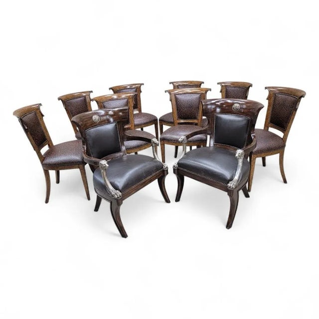 Vintage George IV English Regency Style Black Leather Chairs With Metal Lion Head Arms - Pair For Sale - Image 11 of 11