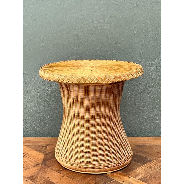 Tan Vintage Braided Rattan Accent Table For Sale - Image 8 of 16