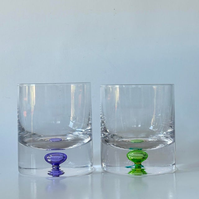 Vintage Krosno Handblown Bubble Base Rocks Glasses – Polish Glassware Purple & Green - Set of 2 For Sale - Image 4 of 8