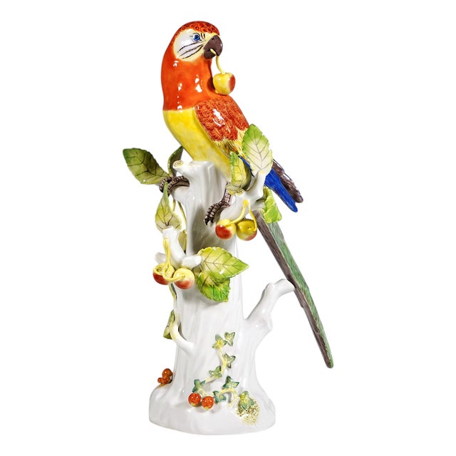 Parrot on Trunk with Cherries by J.J. Kaendler for Meissen, 1989 For Sale
