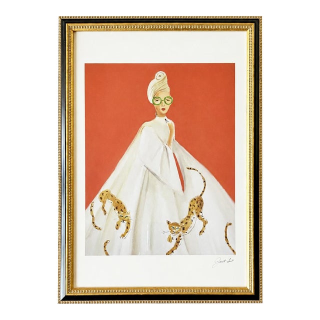 Janet Hill Studio Signed Framed Leopard Cheetah Woman Art Print For Sale