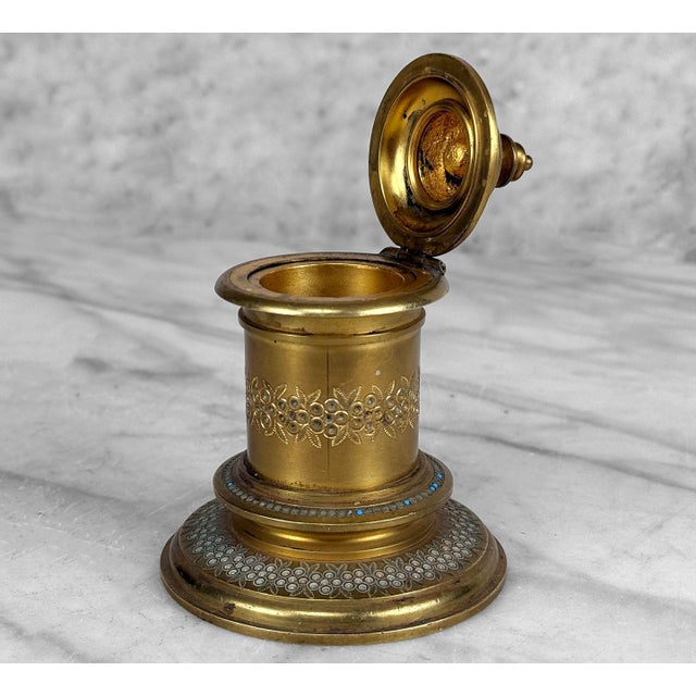 Early 20th Century Antique Traditional Moorish Brass Library Inkwell For Sale - Image 5 of 9