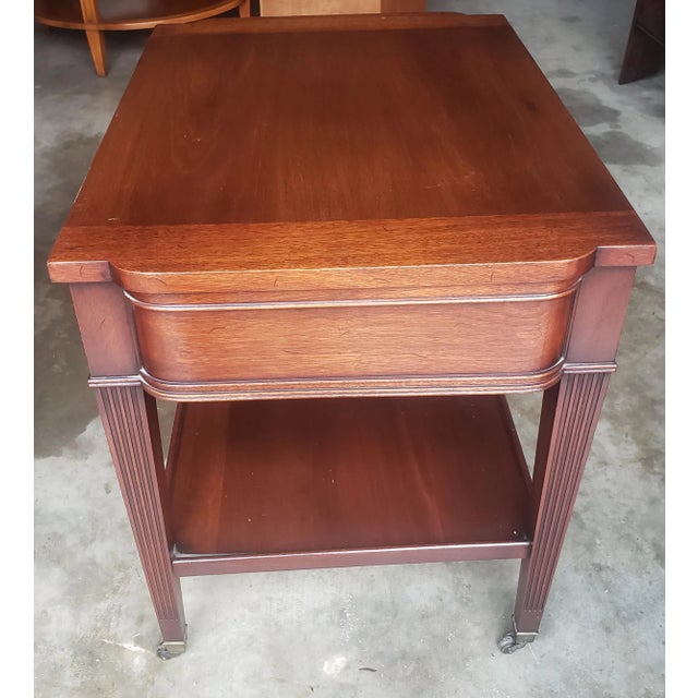 Mid 20th Century 1960s Georgetown Galleries 2-Tier Holliwood Regency Mahogany Side Tables on Wheels, Pair For Sale - Image 5 of 12