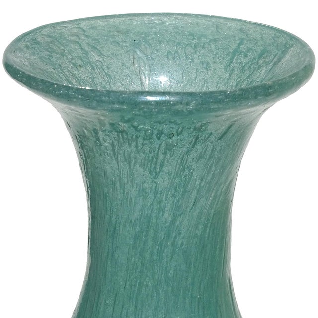 Mid-Century Modern Antique Murano Avem 1932 Pulegoso Teal Green Bubbles Italian Art Deco Glass Footed Flower Vase For Sale - Image 3 of 9