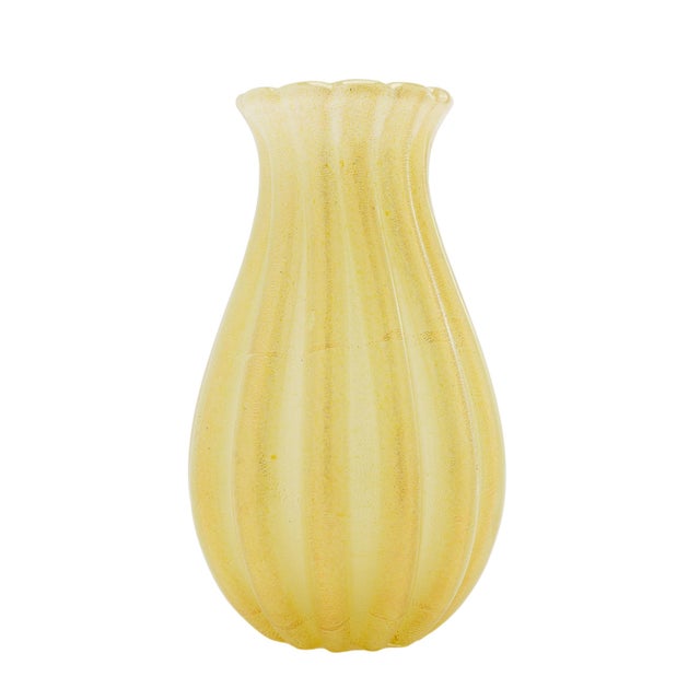 Archimede Seguso Archimede Seguso Attributed Murano Gold-Infused Ribbed Blown Glass Vase, 1950's For Sale - Image 4 of 10