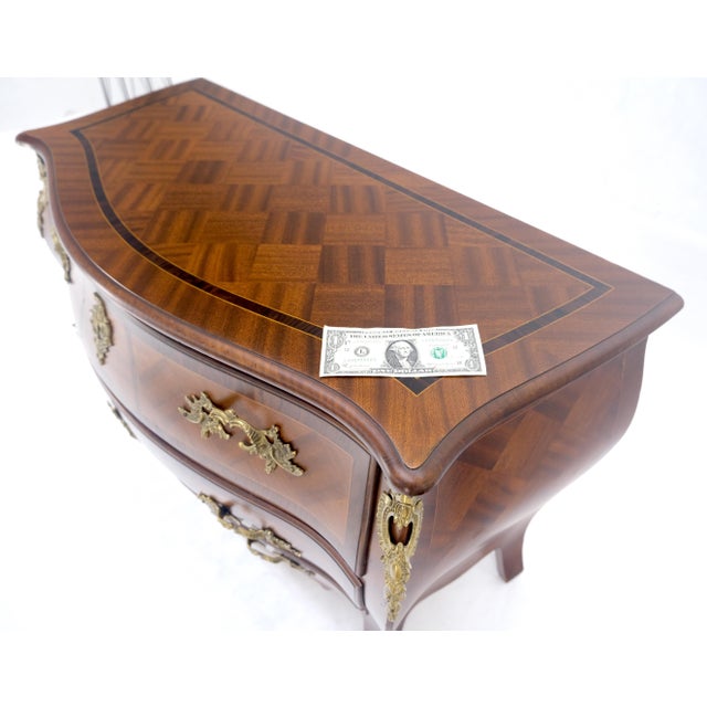 Bombe French Parquetry Top Bronze Mount Ormolu Mount 3 Drawers Dresser MINT For Sale - Image 14 of 17