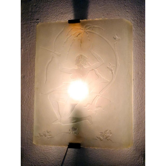 Wall Sconce in Etched Glass with Decor of Huntress Diana with Stag, 1930s For Sale - Image 8 of 10