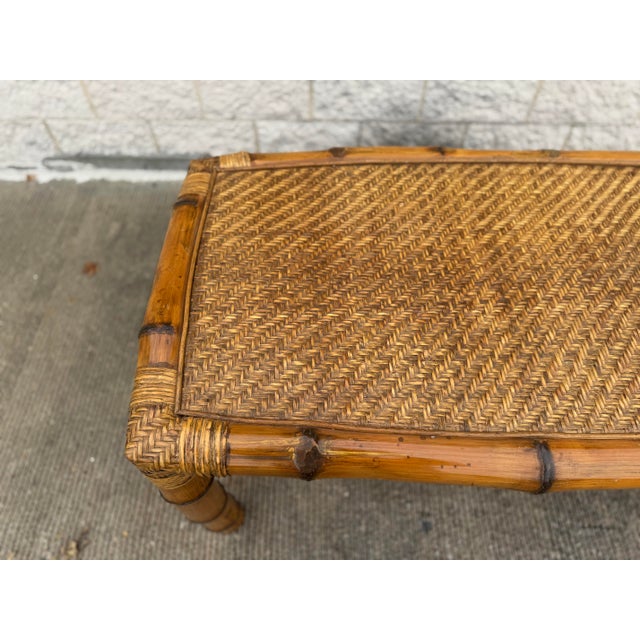 Brown Vintage Bamboo and Woven Rattan Console Table, 1970s For Sale - Image 8 of 12