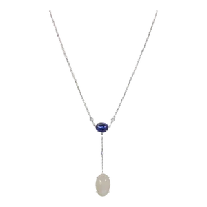 1950s Sapphire Moonstone Diamond Drop Necklace 18k