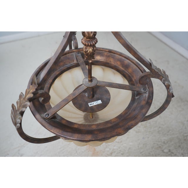 Italian Style Metal Chandelier W. Frosted Shade For Sale - Image 9 of 11