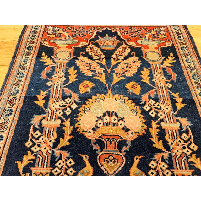 Vintage Persian Kashan Pictorial Rug, Hand-Knotted Wool, Floral Vase Pattern, Navy & Red, 2x2 For Sale - Image 9 of 15