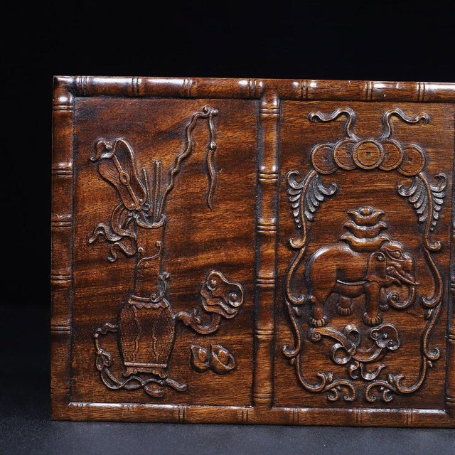 Wood Vintage Chinese Huali Rosewood Box | Carved Bogu Motif Scholar's Chest For Sale - Image 7 of 8