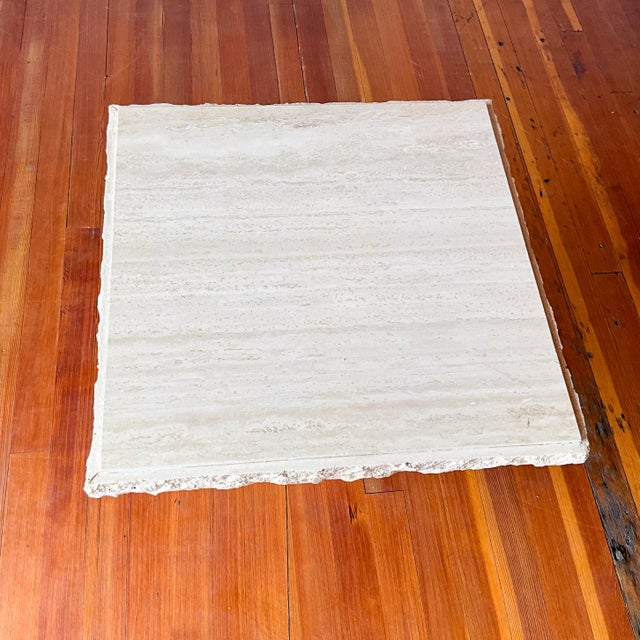 Italian Square Top Travertine Side Table With Raw Edges For Sale In Portland, OR - Image 6 of 8