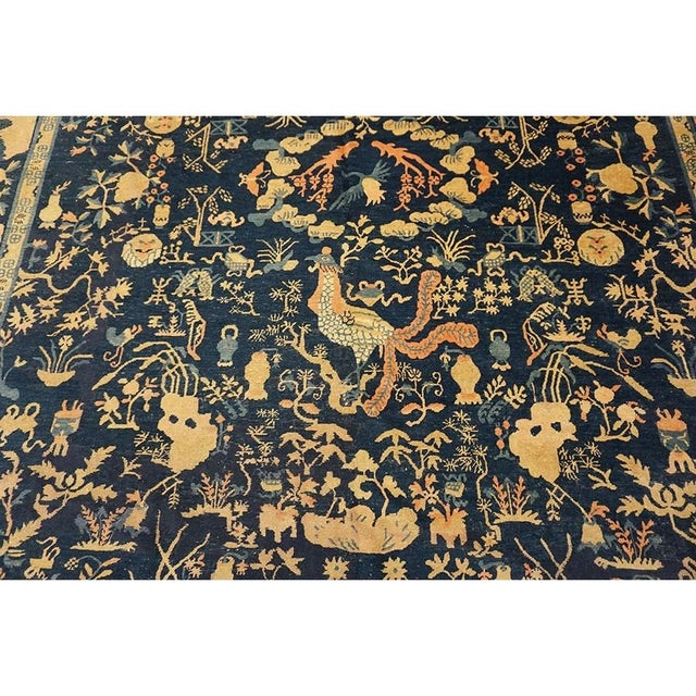 1930s Chinese Peking Knotted Wool Room Size Antique Rectangle Blue Greek Key Rug For Sale - Image 4 of 10