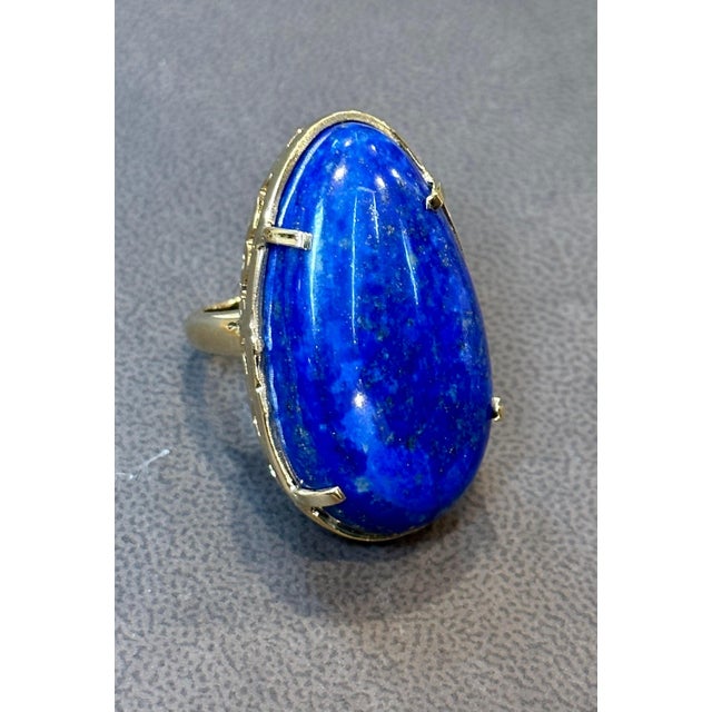 Huge 63 Ct Natural Cabochon Lapis Lazuli Ring in 14 Kt Yellow Gold, Estate For Sale - Image 18 of 18