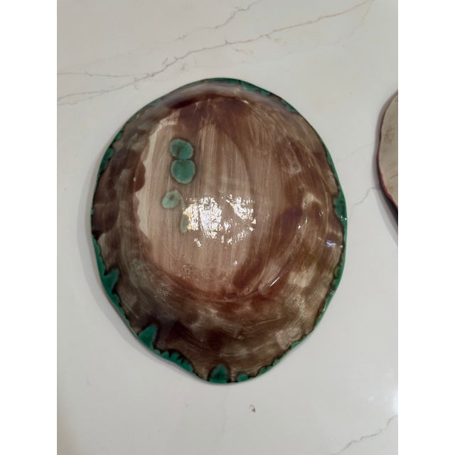 Green Pair of Antique Majolica Begonia Leaf Dishes - High Relief For Sale - Image 8 of 12