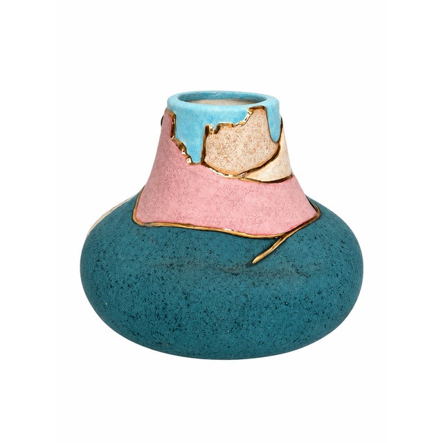 Vintage Southwestern Turquoise Ceramic Vase With Sculpted Woman and Iridescent Skirt For Sale - Image 11 of 13