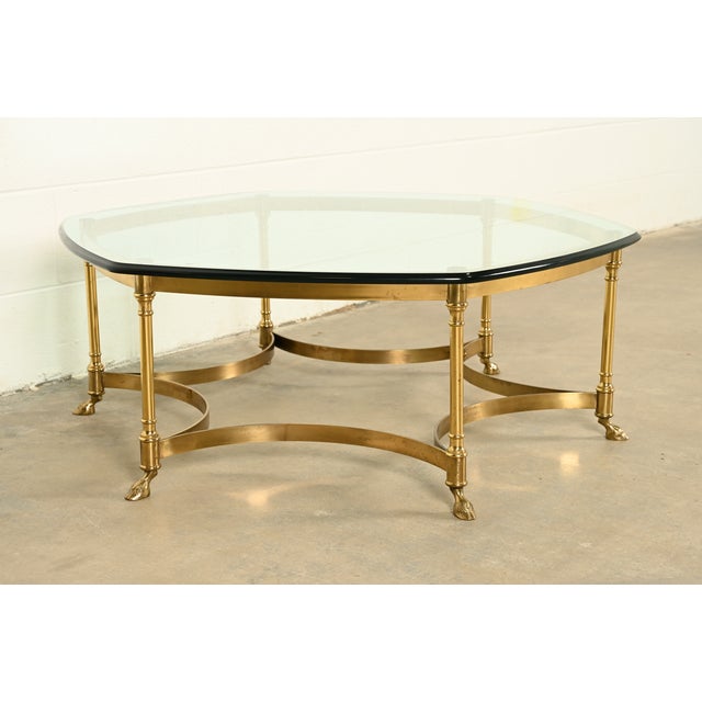 Mid-Century Modern LaBarge Hollywood Regency Brass and Glass Hooved Feet Cocktail Table, Circa 1960s For Sale - Image 3 of 14