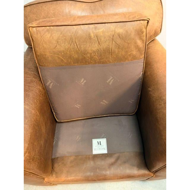 English Mitchell Gold for Restoration Hardware Leather Club Chair Pair With Ottoman For Sale - Image 3 of 12