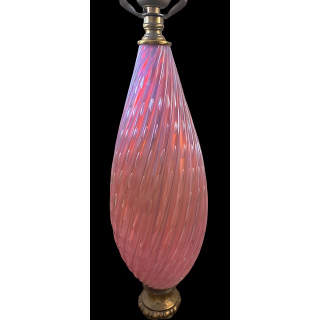 Mid-Century Modern 1950s Murano Style Opalescent Controlled Bubble Table Lamp Pink - Orange For Sale - Image 3 of 10
