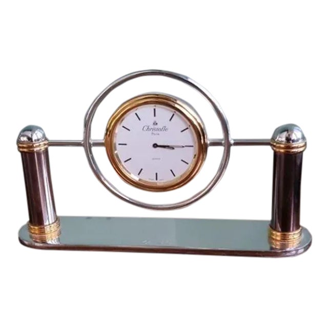 Vintage Christofle Silver Plated Art Deco Desk Clock For Sale