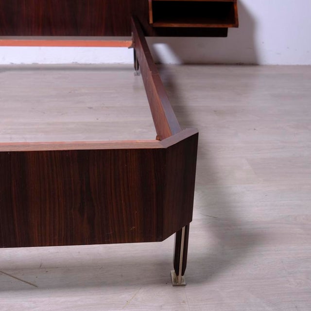 Mid-Century Double Bed with Suspended Bedside Tables in Wood and Fabric, 1950s For Sale - Image 13 of 18