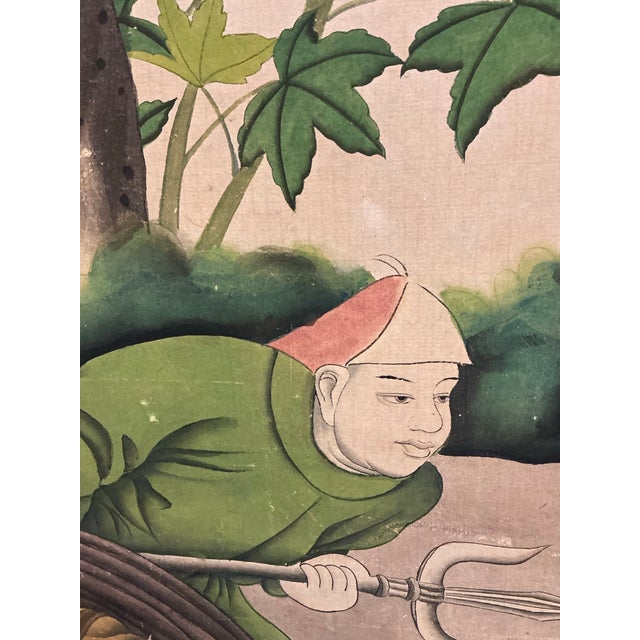 Large Antique Chinese Chinoiserie Hand Painted Framed Wall Paper Panel For Sale In Providence - Image 6 of 12