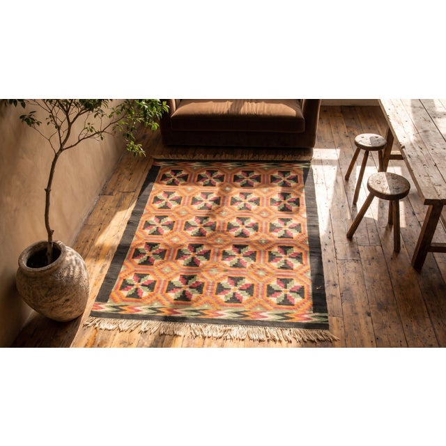 Black 1930s Multicolor Diamond Antique Mexican Zapotec Navajo Rug 3' 3" X 4' 10" Flatweave Wool Carpet For Sale - Image 8 of 9