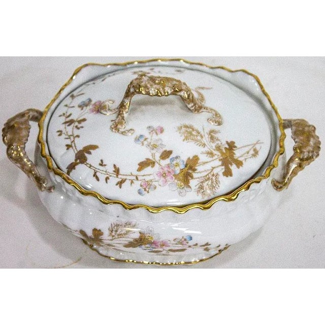 Antique S & S Limoges France covered casserole dish, excellent condition. Rare piece with lovely flowers, leaves & gold...