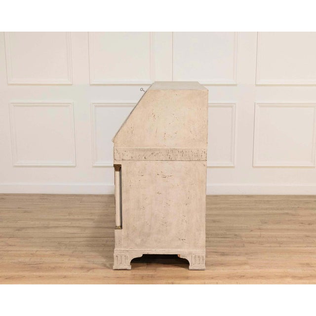 19th Century 19th-Century Swedish Bureau With Carved Columns And Blue-Painted Interior For Sale - Image 5 of 13