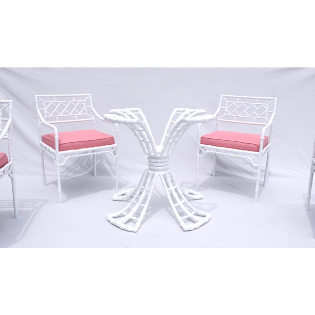 White 1960s Faux Bamboo Dining Table Set by Phyllis Morris, Restored For Sale - Image 8 of 13