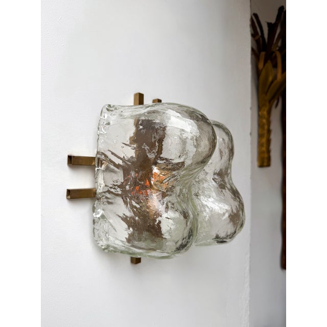 Pair of Sconces Blumpy Ice Murano Glass and Brass by Mazzega. Italy, 1970s For Sale - Image 10 of 12