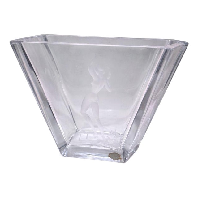 Swedish Art Deco Etched Crystal Vase with Female Figure from Kosta Glasbruk, 1920s For Sale
