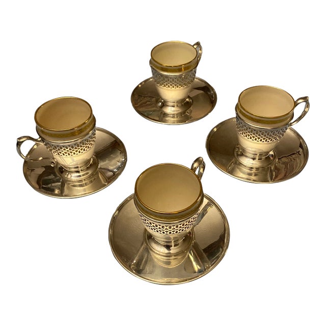 1970s Vintage Tiffany & Co. Sterling Silver Demitasse Cups With Lenox Inserts Set- 12 Pieces For Sale