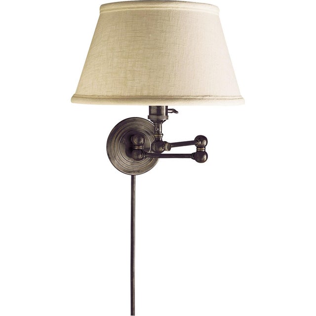 Boston Swing Arm in Bronze with Linen Shade Designer: Chapman & Myers Height: 13" Extension: 18.5" Backplate: 5" Round...
