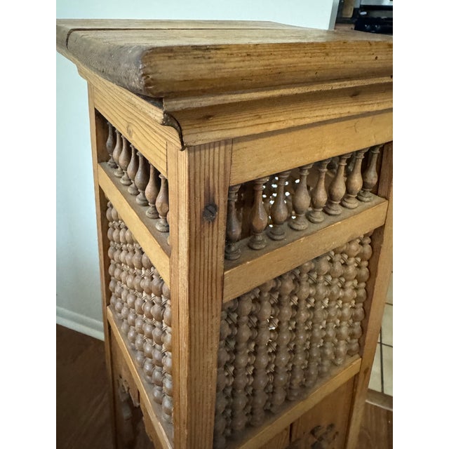 Wood Antique Moorish Pedestal Plant Stand Carved Wood Moucharabieh Lattice Table 40" For Sale - Image 7 of 8
