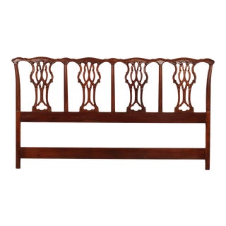 Chippendale Style Carved Mahogany King Headboard For Sale