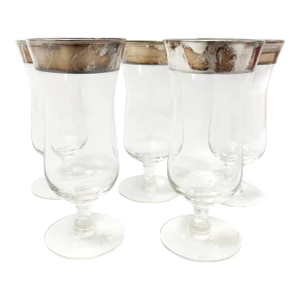 Mid Century Mod Dorothy Thorpe Silver Rim Parfait Goblets - 5 Pieces