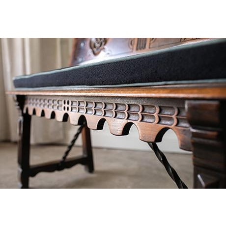 Baroque 1930's Kittinger Furniture Spanish Baroque Style Iron-Mounted Walnut Hall Bench For Sale - Image 3 of 17