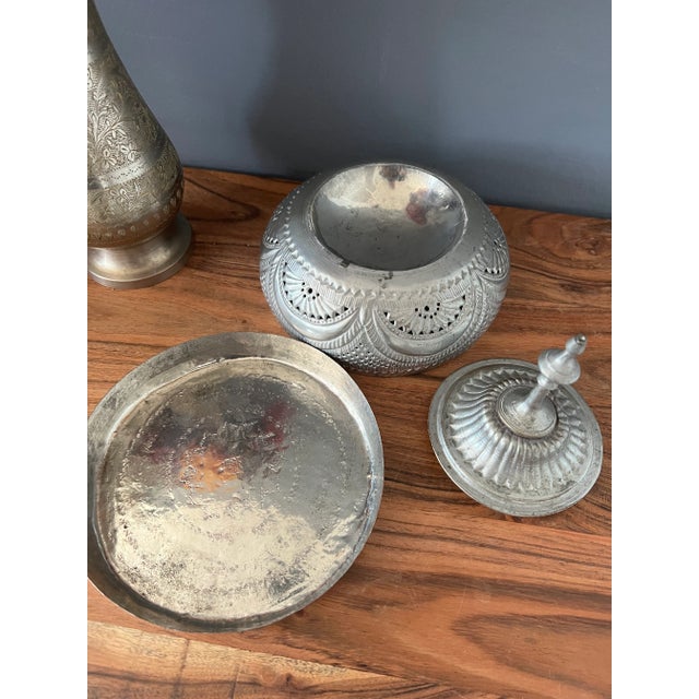 Silver 1910s Antique Islamic Metal Round Shaped Box For Sale - Image 8 of 13